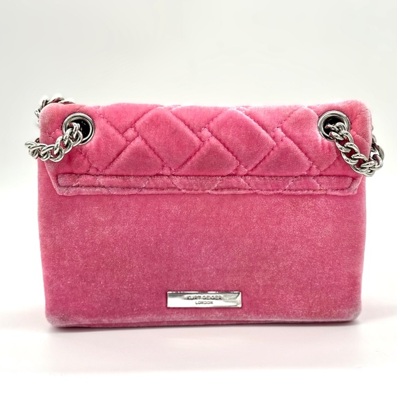 KURT GEIGER Mini Kensington Pink Quilted Velvet Crossbody With Gemstones - RARE - Picture 5 of 13